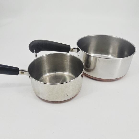 2 Vintage Revere Ware 1950's Copper 1 Qt & 2 Qt Pots With Handle & Ring NO LIDS - Picture 4 of 12